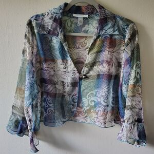 VTG Y2K Rainbow Sheer Boho FlowyCollared Whimsical Crop Bolero Jacket Medium